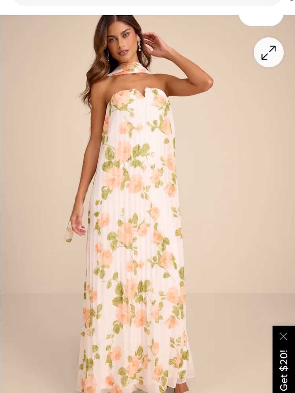Lulu's White Floral Maxi Dress with Peach Blossoms
